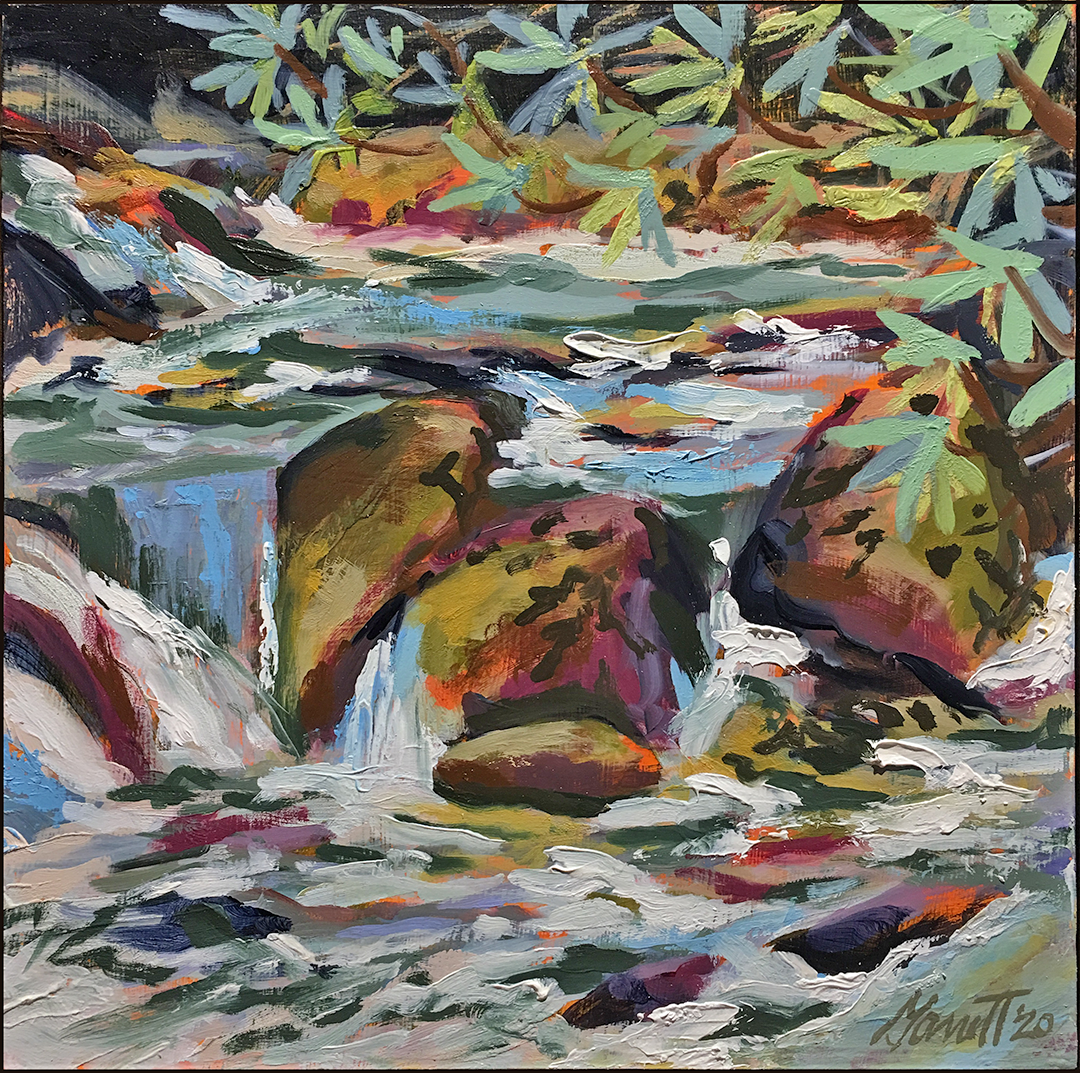 oil painting of jones gap river in mountain bridge wilderness.