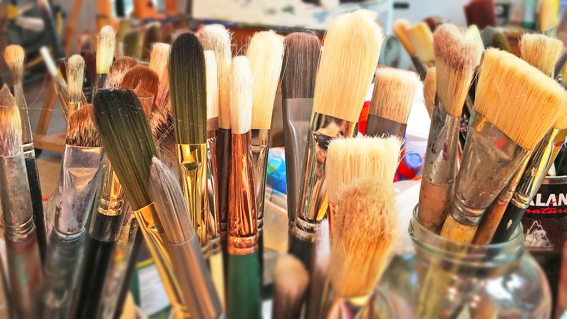 Art studio brushes by Wilkinson ART Gallery featuring contemporary artwork by regional artists.